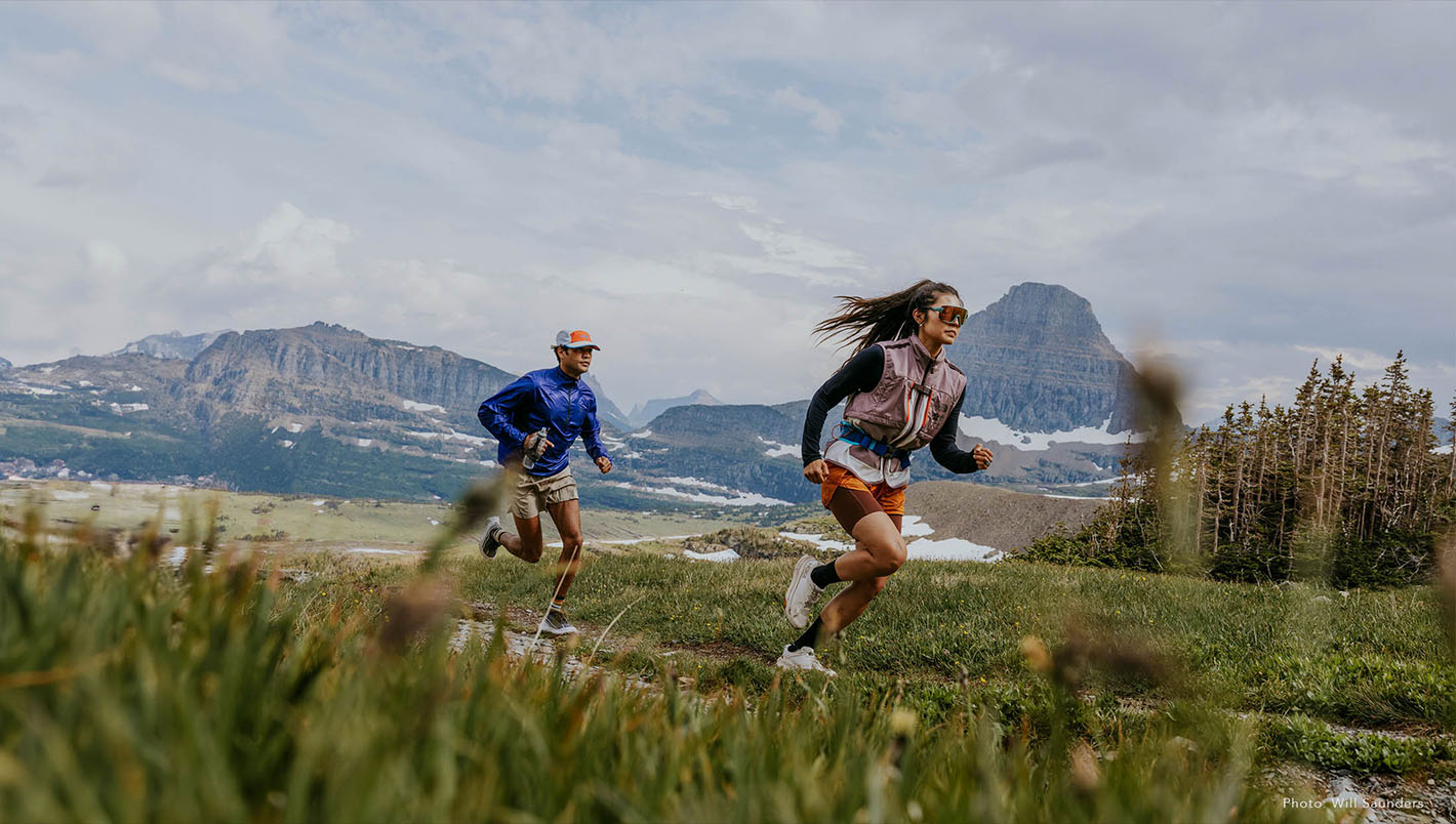 Trail runners on a mountain ridge — Backcountry brand photography