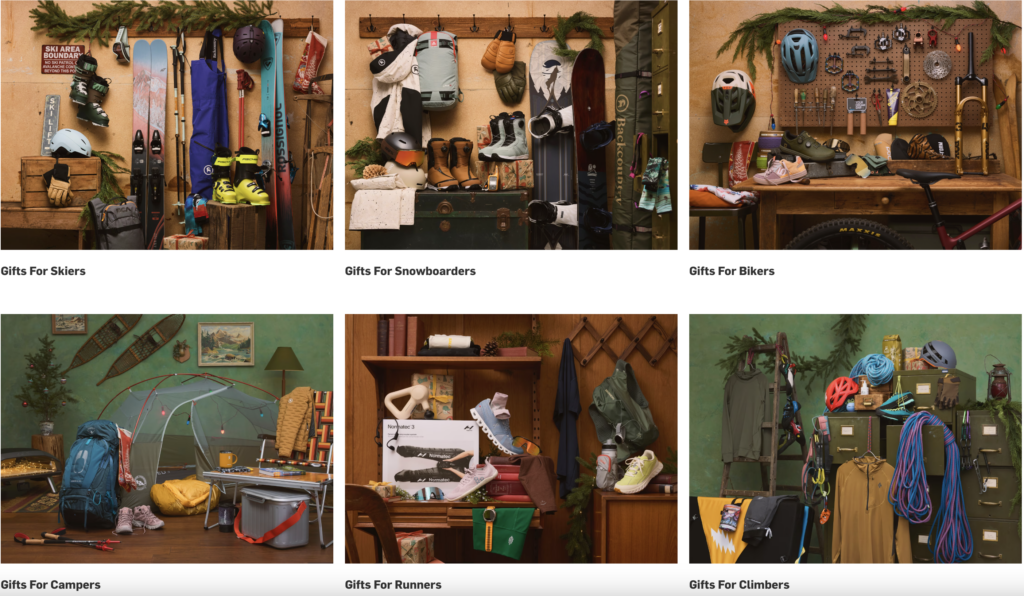 Gifts by persona — skiers, snowboarders, bikers, campers, runners, climbers